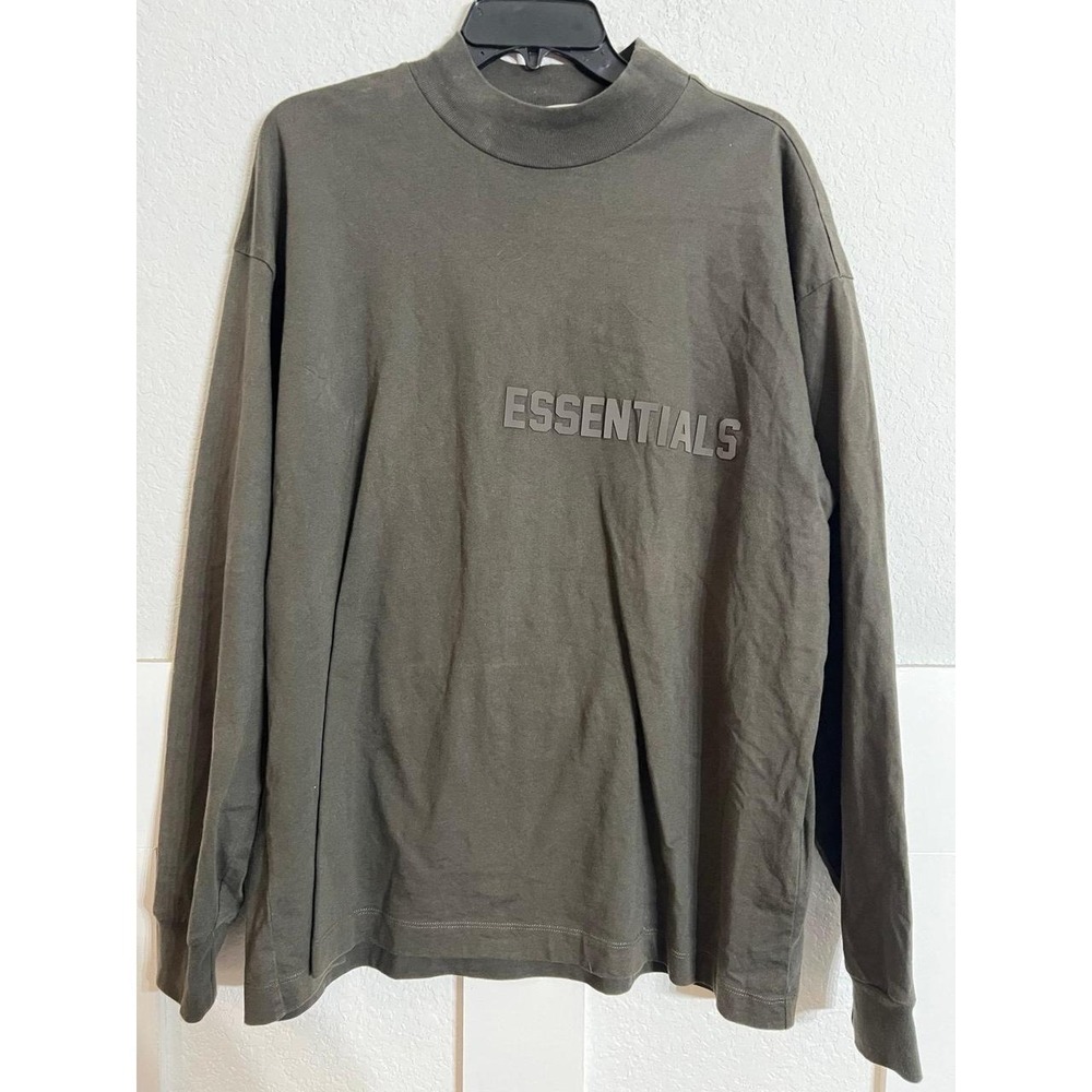 a Fear of God ESSENTIALS long-sleeve mock neck tee olive green z3